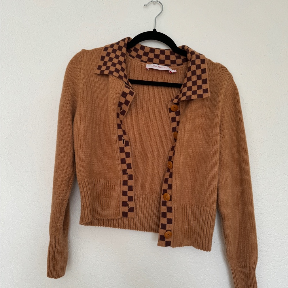 SOLD- Lisa Says Gah Battenberg checkered cardigan - Picture 2 of 5